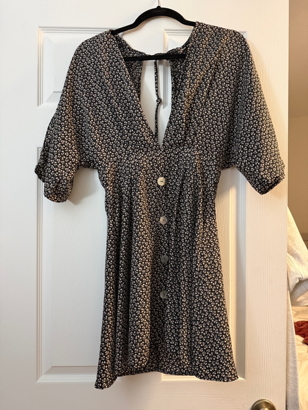 SHEIN Black Micro-Print Button Front Mini Dress